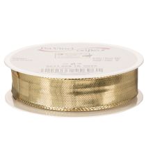 Product Gold gift ribbon with wire edge, 25mm wide, 25m long