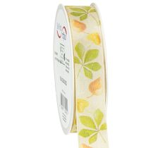 Product Gift ribbon green autumn leaves deco ribbon autumn 25mm 20m