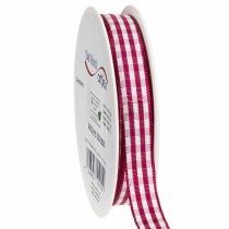 Product Viscose and Polyester Checked Ribbon in Red and White, 15 mm x 20 m for Gifts and Home Décor