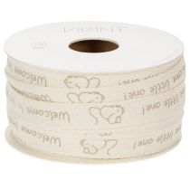 Product Gift ribbon with little mouse design, decorative ribbon for births and christenings, 15mm wide, 20m long
