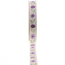Product Gift ribbon flowers cotton ribbon purple white 15mm 20m
