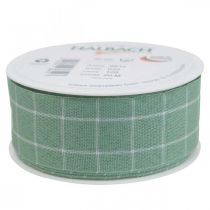 Product Green pastel checkered gift ribbon, decorative ribbon, 35mm wide, 20m long