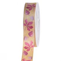 Product Gift ribbon purple autumn leaves deco ribbon autumn 25mm 20m