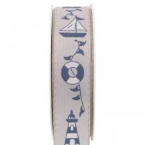 Product Gift ribbon maritime decoration woven ribbon blue, gray 25mm 18m