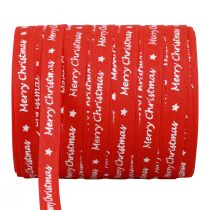 Gift ribbon red &quot;Merry Christmas&quot; cotton 10mm 100m