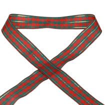 Product Gift ribbon checkered fabric ribbon red green Scottish 25mm 20m