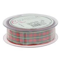 Product Gift ribbon checkered fabric ribbon red green Scottish 25mm 20m