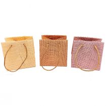 Gift bags woven with handles vanilla orange pink 10.5cm 12pcs