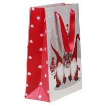 Product Gift bag with handles, gnome design, red, grey, white, 24×18×8cm, 4 pieces
