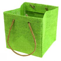 Product Gift bags woven with handles green, yellow, purple 10.5cm 12pcs