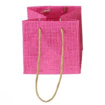 Product Gift bags with handles paper pink yellow green textile look 10.5cm 12pcs