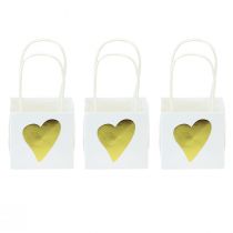 Product Gift Bags with Hearts and Handles White Gold 10.5cm 12 Pcs