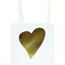 Product Gift bags with hearts and handles white gold 10.5cm 12pcs