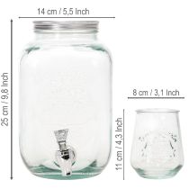 Product Glass Drinks Dispenser with Tap and 4 Glasses, 25.5cm