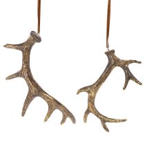 Product Rustic Antler Decorations Set of 6, Polyresin, 13-15 cm, Brown with Gold Accents