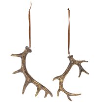 Product Rustic Antler Decorations Set of 6, Polyresin, 13-15 cm, Brown with Gold Accents