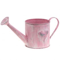 Planter watering can with heart pink, white washed Ø12.5cm H13cm