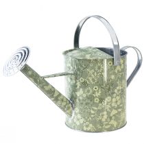 Watering can for planting decoration green silver flowers Ø18cm
