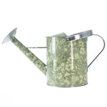 Product Metal watering can, vintage look, green and silver with floral pattern - decorative planter, Ø18cm