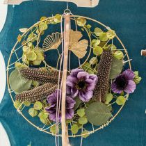 Ginkgo deco gold hanger vintage metal decoration Ø16cm 3pcs