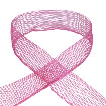 Mesh tape, grid tape, decorative tape, pink, wire-reinforced, 50mm, 10m