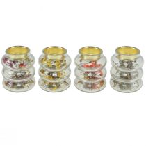 Product Glass decorative tealight holder with dry decoration for LED H8.5cm 4 pieces
