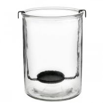 Lantern glass with tea light holder black metal Ø13.5×H20cm