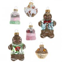 Glass pendants gingerbread man &amp; cupcakes, Christmas tree decorations mix, Christmas bakery H4 / 8cm real glass 6pcs