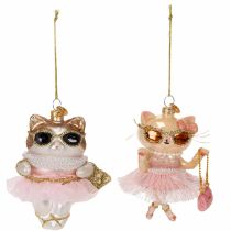 Product Hand-Painted Glass Cat Christmas Tree Ornaments with Tutu, 11 cm, Set of 2