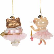Product Hand-Painted Glass Cat Christmas Tree Ornaments with Tutu, 11 cm, Set of 2