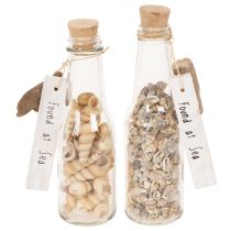 Product Set of 2 Glass Bottles with Seashells and Tags – 17cm Decorative Maritime Ornament