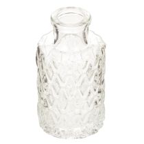 Product Set of 6 Mini Glass Vases with Diamond Pattern – Clear 9cm