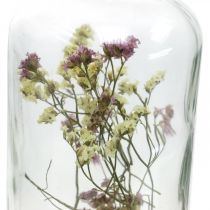 Product Glass with candlestick, glass decoration with dried flowers H16cm Ø8.5cm