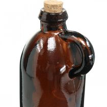 Glass bottle vintage with cork and handle brown Ø7.5 cm H22cm