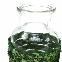 Decorative bottle glass with raffia green H10cm 4pcs