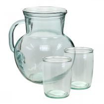 Glass Jug with Drinking Glasses, Beverage Set for Serving Bluish Clear H20cm/11.5cm 5 Pieces