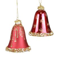 Glass bell Christmas bells red gold Ø6.5cm H8.5cm 2pcs