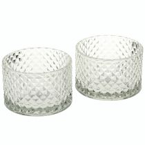 Product Glass bowl tealight holder retro diamond clear Ø10.5cm 2pcs
