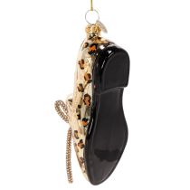 Product Glass Shoe Ornaments with Leopard Print, Gold-Colored Glass, 13 cm, Set of 2