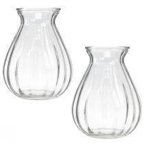 Product Glass vase bulbous vase with grooves clear Ø11cm H14cm 2pcs