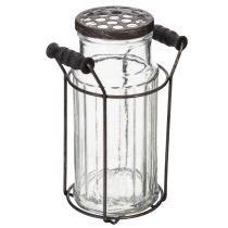 Product Glass bottle in a metal basket, ideal for decorative accents in the living room, 20cm