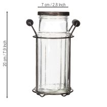 Product Glass bottle in a metal basket, ideal for decorative accents in the living room, 20cm