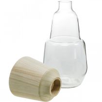 Product Glass vase with wooden decorative vase flower vase clear H30cm