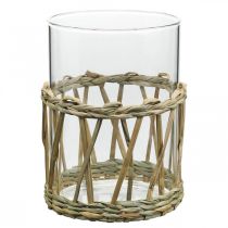 Glass vase cylinder braided grass table decoration glass Ø8cm H12cm