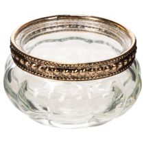 Product Set of 4 Clear Glass Tealight Holders with Silver Metal Rim, 6 x 3 cm