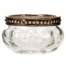 Product Set of 4 Clear Glass Tealight Holders with Silver Metal Rim, 6 x 3 cm