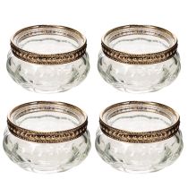 Product Set of 4 Clear Glass Tealight Holders with Silver Metal Rim, 6 x 3 cm