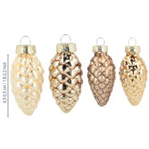 Product Glass cones for hanging, cones, glass, brown, gold, 5.5 cm, 14 pieces