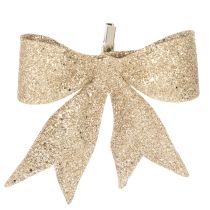Product Glitter Gold Decorative Bow with Clip 11cm, Set of 4