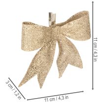 Product Glitter Gold Decorative Bows with Clip 11cm - Set of 4